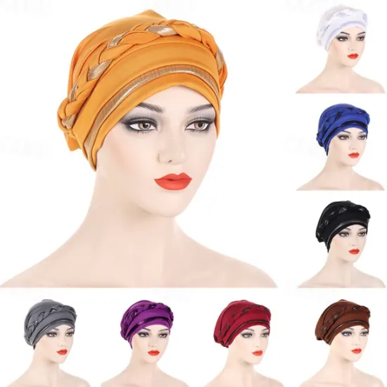 New 8 Colors Muslim Women Inner Caps Braided Bandanas Hijab Comfort Fashion Turban Hat Colorful Chemo Hats Head Wearing turbante Women Hats