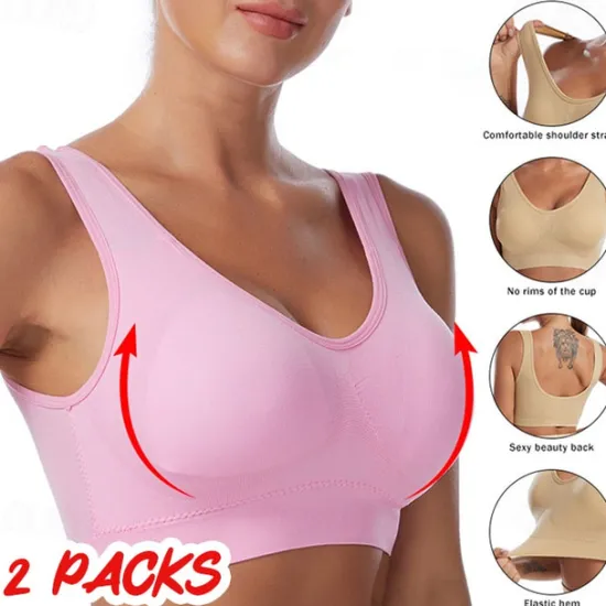 New 2 Pack Underwear Women's Plus Size Deep U Comfortable Beauty Back Yoga Vest with Pads No Steel Ring Gathered Shock-proof Sports Bra Home Outfits Women Lingerie