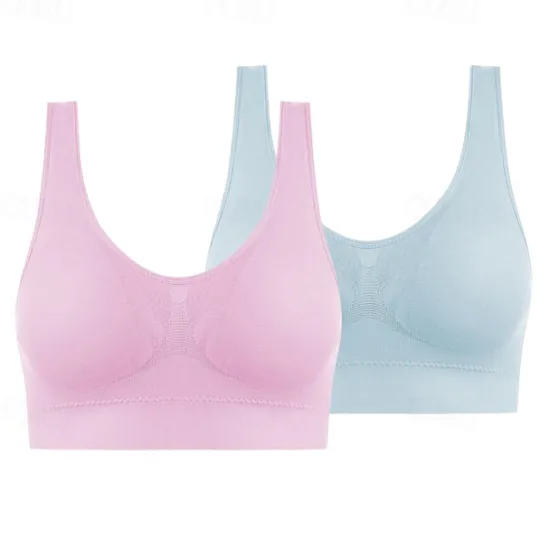 New 2 Pack Underwear Women's Plus Size Deep U Comfortable Beauty Back Yoga Vest with Pads No Steel Ring Gathered Shock-proof Sports Bra Home Outfits Women Lingerie