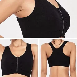 New 3 Pack Women's High Support Sports Bra Running Bra Seamless Zip Front Racerback Bra Top Padded Yoga Fitness Gym Workout Breathable Shockproof Quick Dry Khaki Black White Solid Colored Home Outfits Women Lingerie