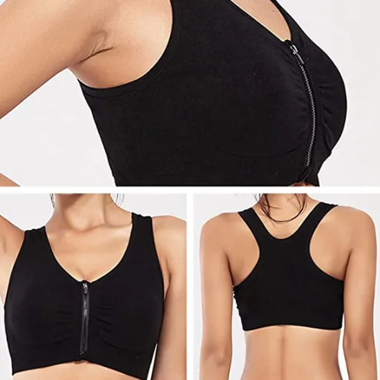 New 3 Pack Women's High Support Sports Bra Running Bra Seamless Zip Front Racerback Bra Top Padded Yoga Fitness Gym Workout Breathable Shockproof Quick Dry Khaki Black White Solid Colored Home Outfits Women Lingerie
