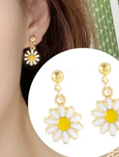 Best 1 Pair Drop Earrings For Women's Birthday Gift Prom Alloy Classic Daisy Women Trendy Jewelry