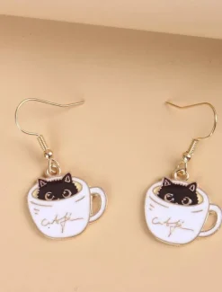 Sale 1 Pair Drop Earrings For Women's Birthday Gift Date Alloy Classic Cat Cup Women Trendy Jewelry