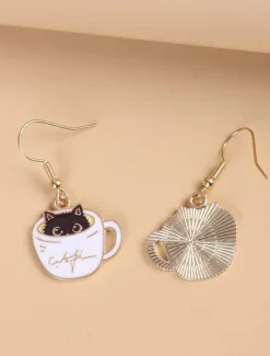 Sale 1 Pair Drop Earrings For Women's Birthday Gift Date Alloy Classic Cat Cup Women Trendy Jewelry