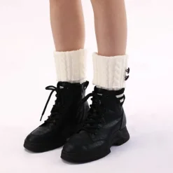 Hot 1 Pair Women Solid Warm Boots Cover Foot Covers Autumn and Winter Knitted Twist Button Short Leg Pads Knee Socks Boots Cover Women Socks