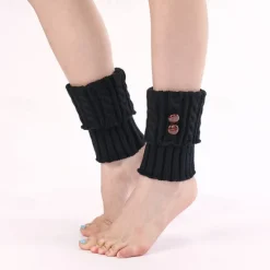 Hot 1 Pair Women Solid Warm Boots Cover Foot Covers Autumn and Winter Knitted Twist Button Short Leg Pads Knee Socks Boots Cover Women Socks