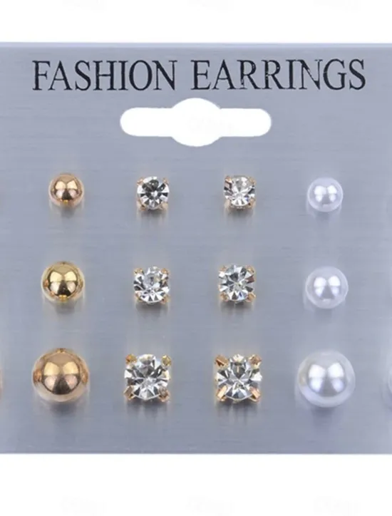 Online 9 Pairs Stud Earrings For Women's Party Evening Prom Date Alloy Classic Fashion Women Trendy Jewelry