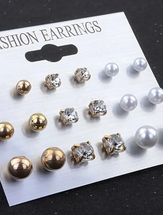 Online 9 Pairs Stud Earrings For Women's Party Evening Prom Date Alloy Classic Fashion Women Trendy Jewelry