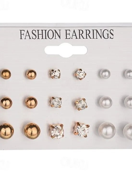 Online 9 Pairs Stud Earrings For Women's Party Evening Prom Date Alloy Classic Fashion Women Trendy Jewelry