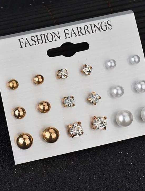 Online 9 Pairs Stud Earrings For Women's Party Evening Prom Date Alloy Classic Fashion Women Trendy Jewelry