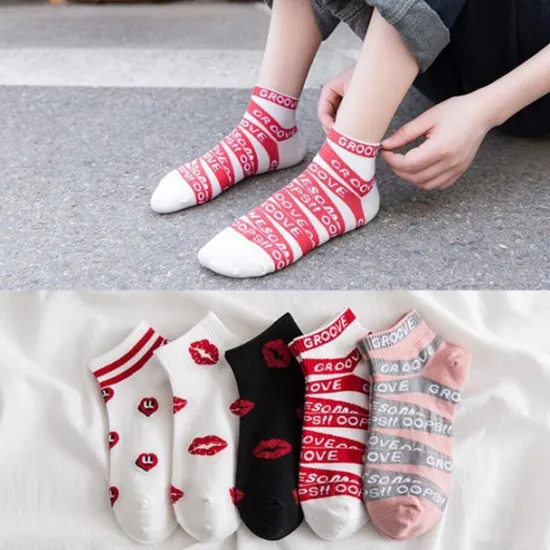 Sale 5 Pairs Women's Ankle Socks Low Cut Socks Work Daily Cotton Casual Vintage Retro Cute Socks Women Socks
