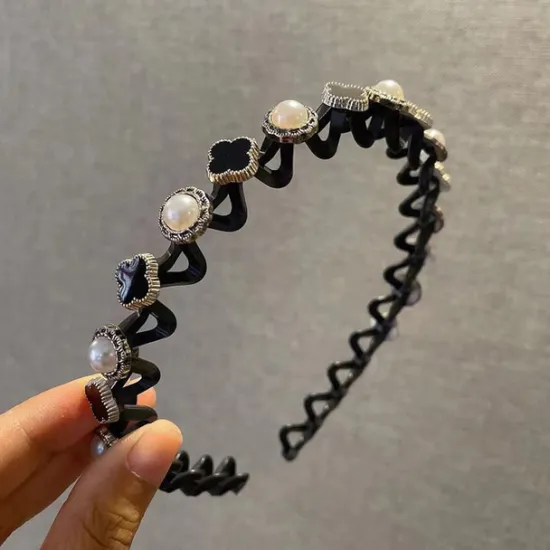 Online 1 Pc Fashion Thin Headbands with Teeth Rhinestone Comb Headband Flower Wave Rhinestone Headbands Hair Clip Plastic Tooth Comb Headbands and Hair Bun Holders Wavy Hairbands Women Accessories