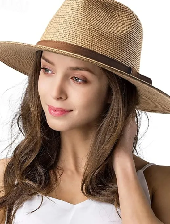 Outlet 1 pcs Womens Mens Wide Brim Straw Panama Hat Fedora Summer Beach Sun Hat Straw Hat for Women Women Hats