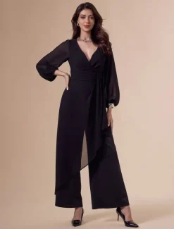 New Asymmetrical Deep V Wide-legged Jumpsuit Women Jumpsuits