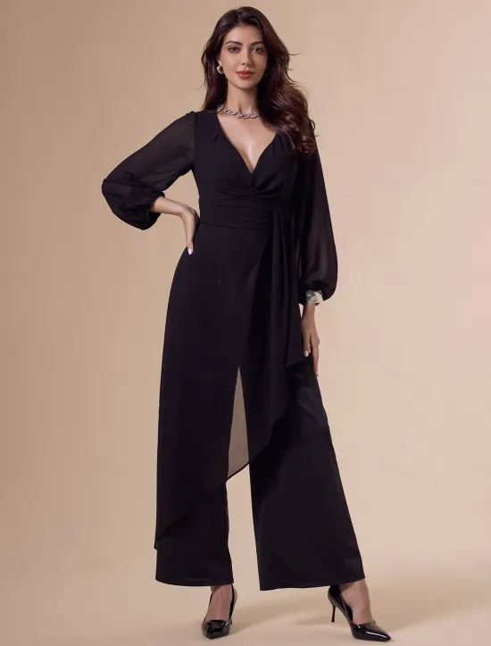 New Asymmetrical Deep V Wide-legged Jumpsuit Women Jumpsuits