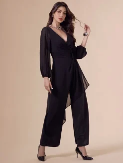 New Asymmetrical Deep V Wide-legged Jumpsuit Women Jumpsuits