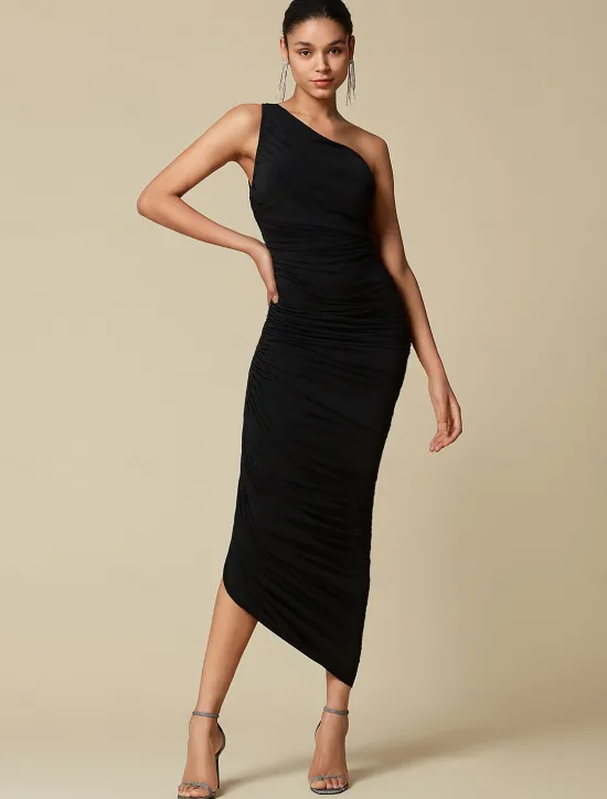 New Elegant Party/Wedding Guest Ruched Sleeveless One Shoulder Elegant Midi Dress dress to impress 2024 Women Cocktail Dress