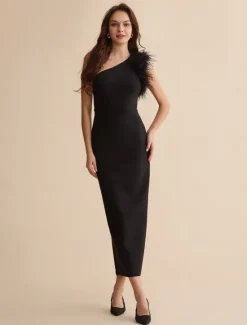 Online Fashion Party/Wedding Guest One Shoulder Feather Polyeste Maxi Dress dress to impress 2024 Women Cocktail Dress