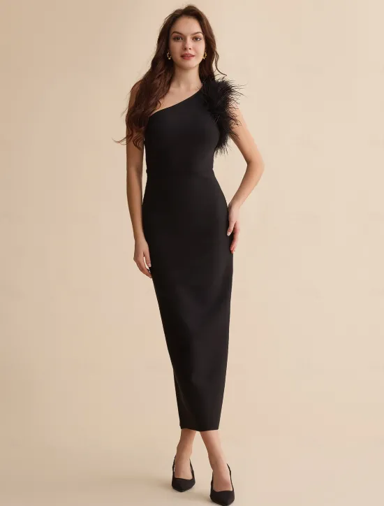 Online Fashion Party/Wedding Guest One Shoulder Feather Polyeste Maxi Dress dress to impress 2024 Women Cocktail Dress