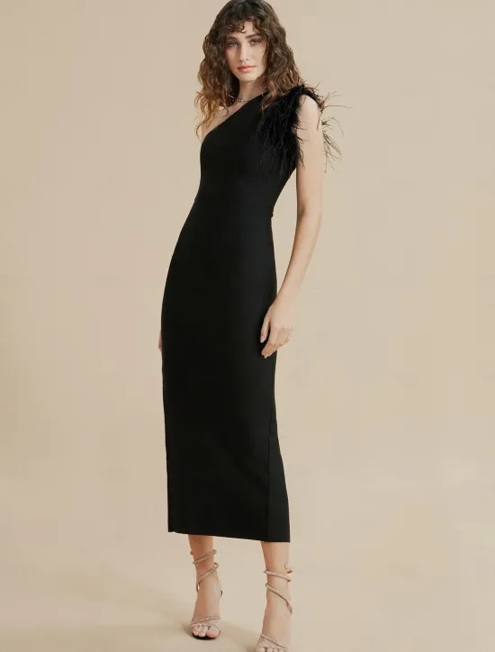 Online Fashion Party/Wedding Guest One Shoulder Feather Polyeste Maxi Dress dress to impress 2024 Women Cocktail Dress
