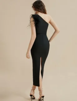 Online Fashion Party/Wedding Guest One Shoulder Feather Polyeste Maxi Dress dress to impress 2024 Women Cocktail Dress