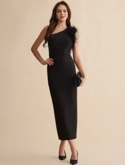 Online Fashion Party/Wedding Guest One Shoulder Feather Polyeste Maxi Dress dress to impress 2024 Women Cocktail Dress