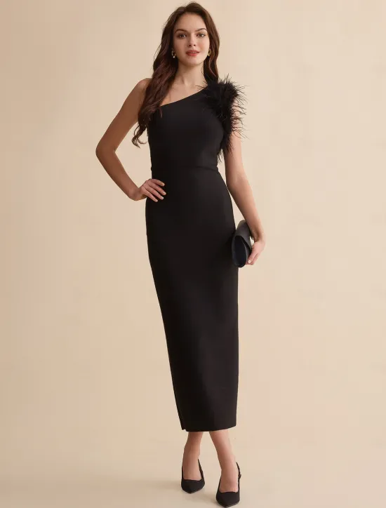 Online Fashion Party/Wedding Guest One Shoulder Feather Polyeste Maxi Dress dress to impress 2024 Women Cocktail Dress
