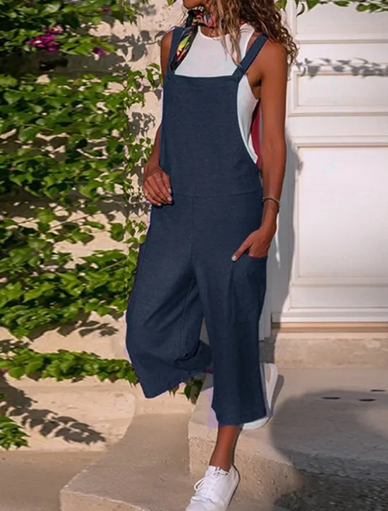 Outlet Black Jumpsuit for Women Utility Overall Pocket Solid Color U Neck Streetwear Daily Vacation Regular Fit Strap Wine Army Green S M L Summer Fall Women Overalls