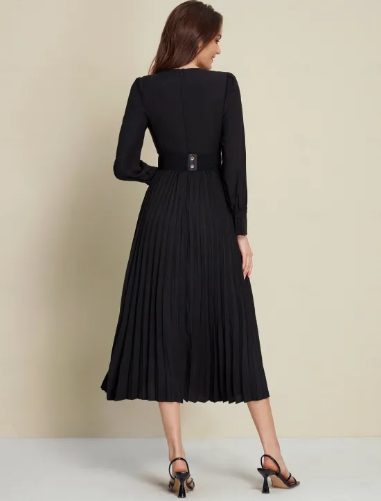 Discount Satin Pleated Party/Wedding Guest Deep V Long Sleeve Belted Maxi Dress dress to impress 2024 Women Cocktail Dress