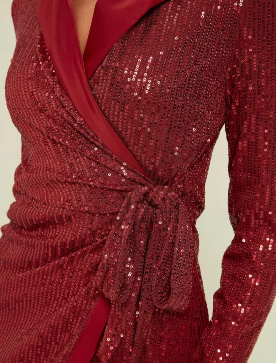 Online Sequin Deep V Wedding Guest/Party/Birthday Long Sleeve Mini Dress Wrap Dress dress to impress 2024 Women Cocktail Dress