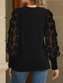 Hot Blouse Women's 6 black Black+white+grey Black Lace Flower / Plants Lace Print Daily Elegant Round Regular Fit S Women Lace Tops