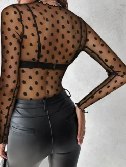 Hot Blouse Women's Transparent Black 6 black Black Embroidered Flower / Plants Lace Hole Daily Elegant Lace Round Neck S Women Lace Tops