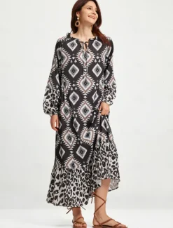 Online Boho Abstract Animal Print Maxi Dress Women Casual Dress