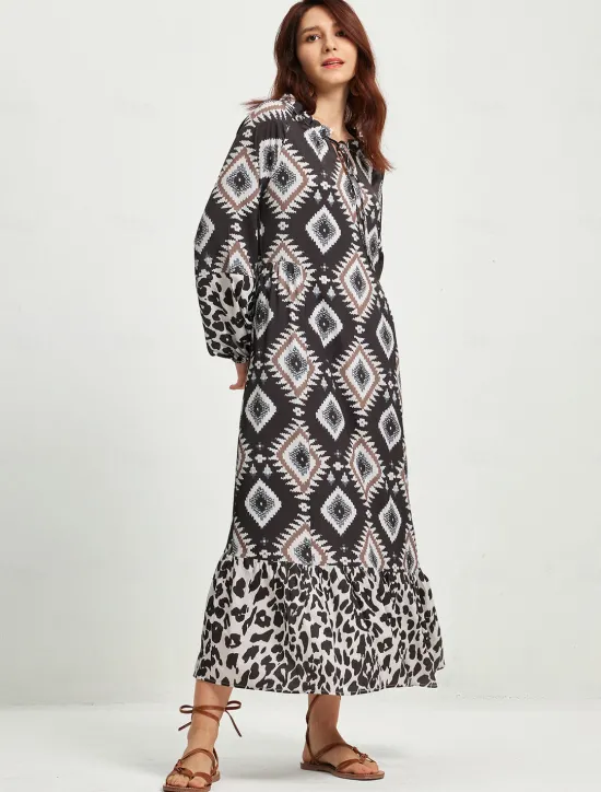 Online Boho Abstract Animal Print Maxi Dress Women Casual Dress