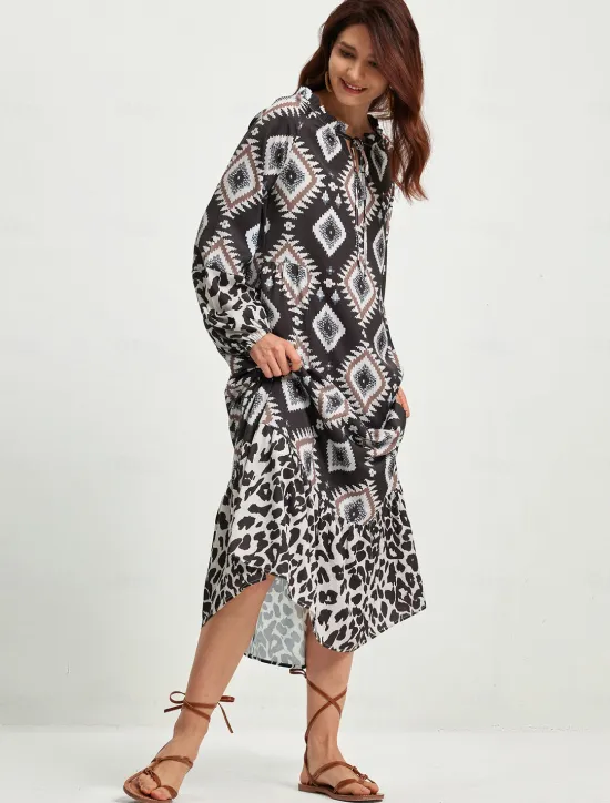 Online Boho Abstract Animal Print Maxi Dress Women Casual Dress