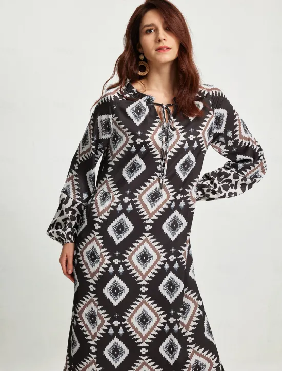 Online Boho Abstract Animal Print Maxi Dress Women Casual Dress