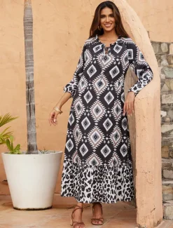 Online Boho Abstract Animal Print Maxi Dress Women Casual Dress