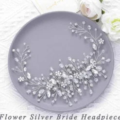 New Bride Flower Wedding Hair Vine Crystal Bridal Hair Piece Rhinestone Party Hair Accessories Leaf Hair Jewelry Bead Headpiece for Women and Girls Women Accessories