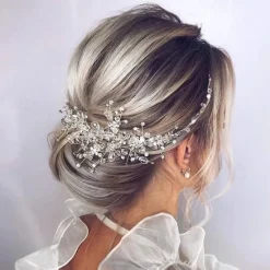 New Bride Flower Wedding Hair Vine Crystal Bridal Hair Piece Rhinestone Party Hair Accessories Leaf Hair Jewelry Bead Headpiece for Women and Girls Women Accessories