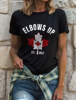 Discount Canada Women's T Shirt Graphic Flag Letter Vintage Stylish Casual Short Sleeve Crew Neck Round Neck Regular Tops Daily Weekend Print Black and White White Black Black White Red Women Independence Day Top