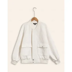 Discount Casual Crew Neck Textured Raglan Sleeve Bomber Jacket Women Cardigans & Outerwears|Jackets