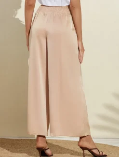 Outlet Casual Satin Wide Leg Trousers Women Pants