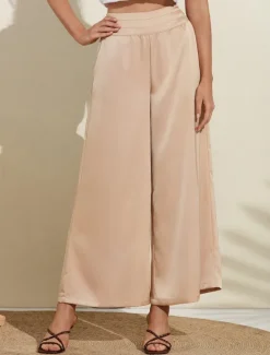 Outlet Casual Satin Wide Leg Trousers Women Pants