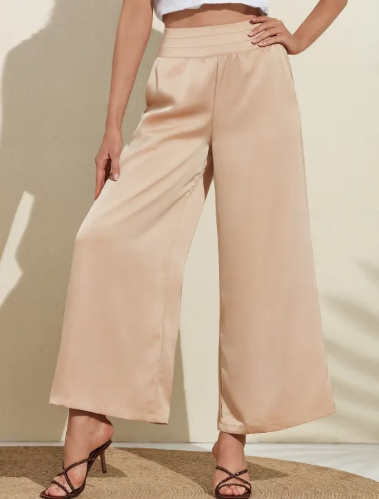 Outlet Casual Satin Wide Leg Trousers Women Pants