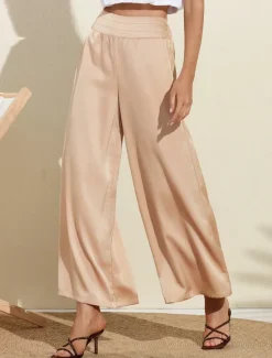 Outlet Casual Satin Wide Leg Trousers Women Pants