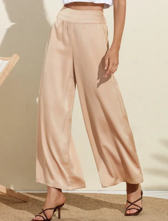 Outlet Casual Satin Wide Leg Trousers Women Pants