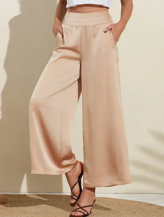 Outlet Casual Satin Wide Leg Trousers Women Pants