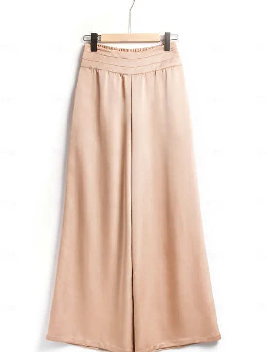 Outlet Casual Satin Wide Leg Trousers Women Pants