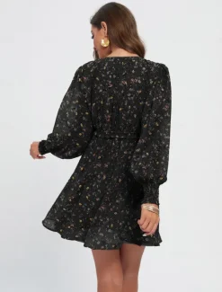 Outlet Chiffon Casual Floral Ruffle Swing Mini Dress Women Chiffon Dresses