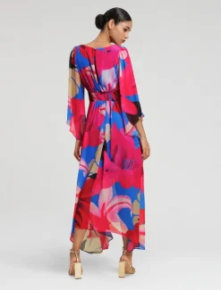 New Chiffon Floral V Neck Maxi Dress Women Casual Dress